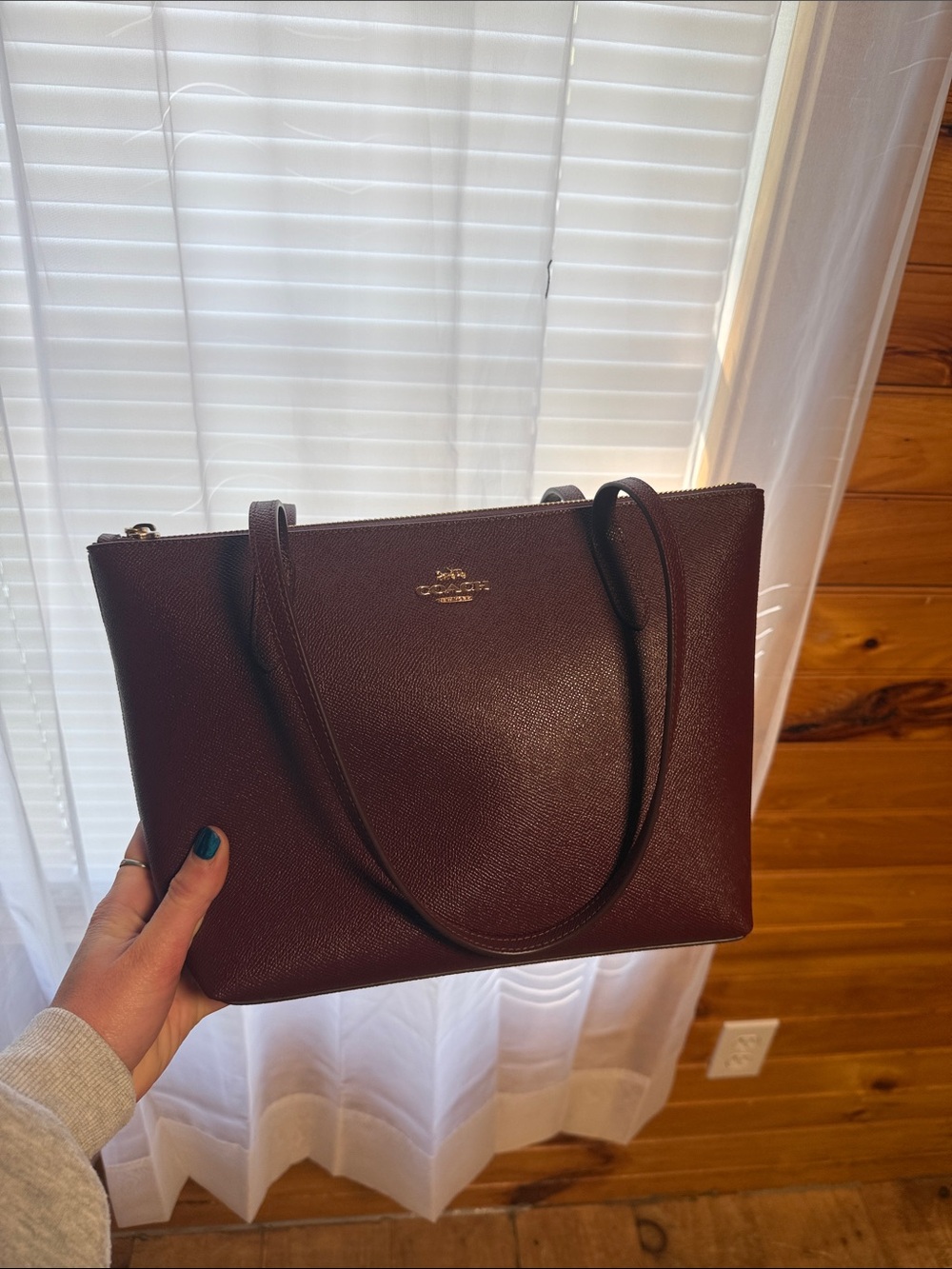 Coach Pebbled Leather Tote in Deep Wine